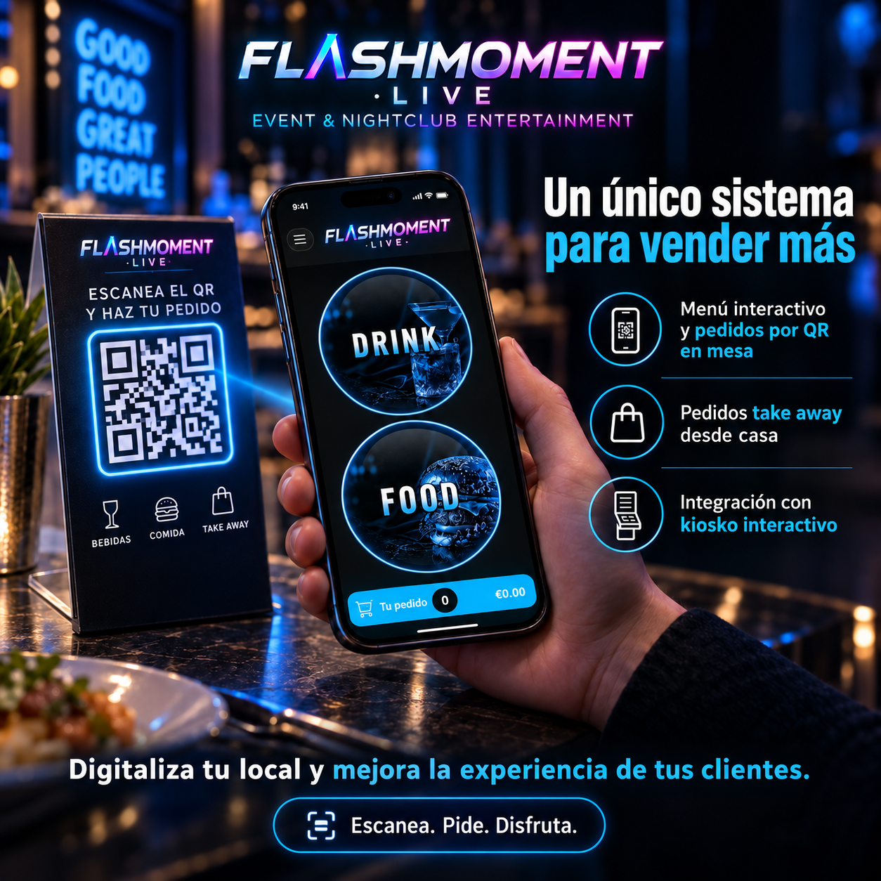Ordine dal tavolo tramite QR code su smartphone FlashMoment
